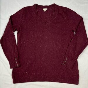 EUC Talbots Burgundy Speckled VNeck Sweater Button Cuffs - Medium